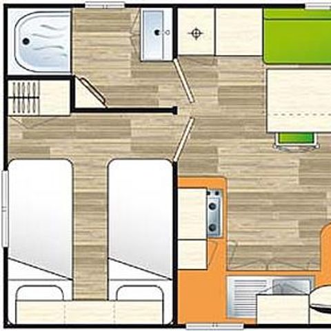 Mobilheim 6 personen - éco 30 m² / 2 Zimmer - überdachte Terrasse