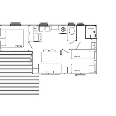 Mobilhome 5 personas - Confort 27m² / - 2 habitaciones - Terraza semi-cubierta