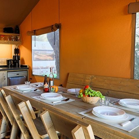 TENTE TOILE ET BOIS 6 personnes - Tente Safari Lodge | 3 Ch. | 6 Pers. | 1 SDB | Clim.
