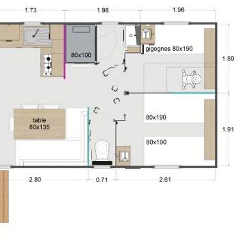 Mobile home 6 persons - Mobile Home Lodge 83 Confort 3 bedrooms - 28 m² + integrated terrace of 8 m