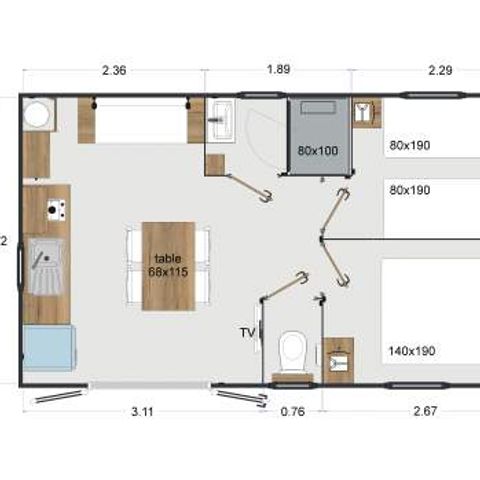 Mobile home 4 persons - Cabane Surfer 2 bedrooms - 25 m² + semi-covered terrace