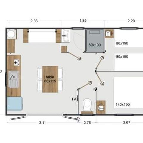 MOBILHOME 4 personas - Cabane Surfer 2 habitaciones - 25 m² + terraza semicubierta
