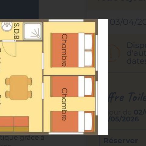 TIENDA DE LONA Y MADERA 4 personas - Cabane Lodge sur pilotis Standard 34m² (2 habitaciones) incluida terraza cubierta de 11m².