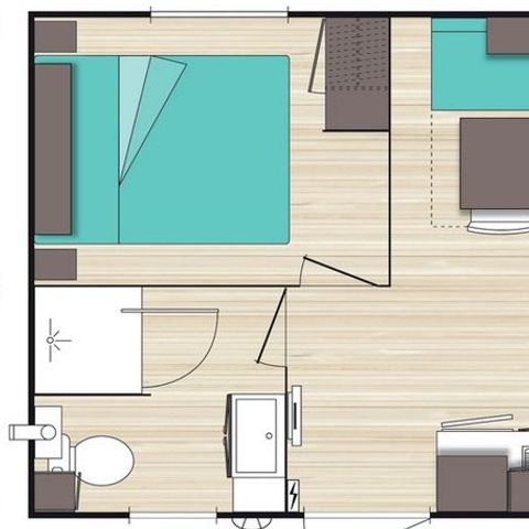 BUNGALOW 2 personnes - Mobil-home Standard 18m² (1 chambre) + TV + terrasse semi-couverte 