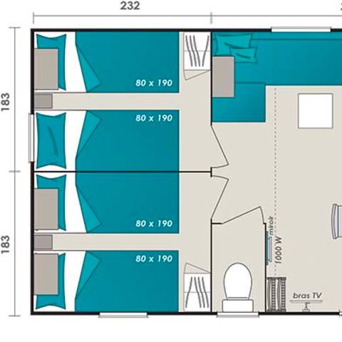 Mobilheim 6 Personen - Mobilheim Grand Confort - 3 Zimmer