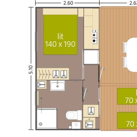 Tente en toile et en bois 4 personnes - Tithome avec sanitaire (samedi à samedi du 06/07/24 au 31/08/24) 4 pers.