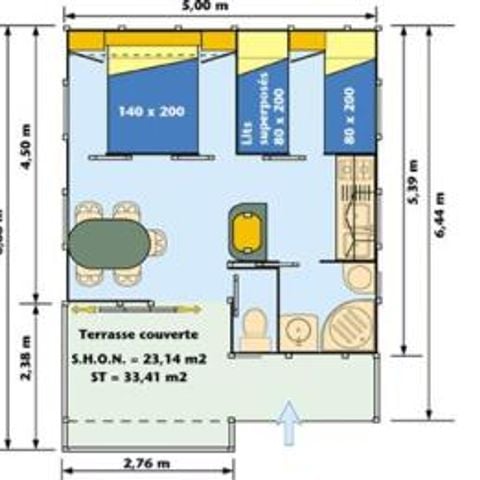 Chalet 5 personen - 2 kamers (zondag tot zondag van 07/07/24 tot 01/09/24) 5 pers.
