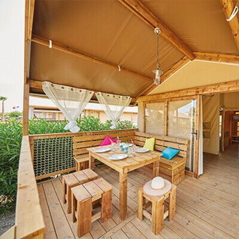 Safaritent 5 personen - Lodge | 2 slaapkamers | 4/5 pers. | Verhoogd terras | TV