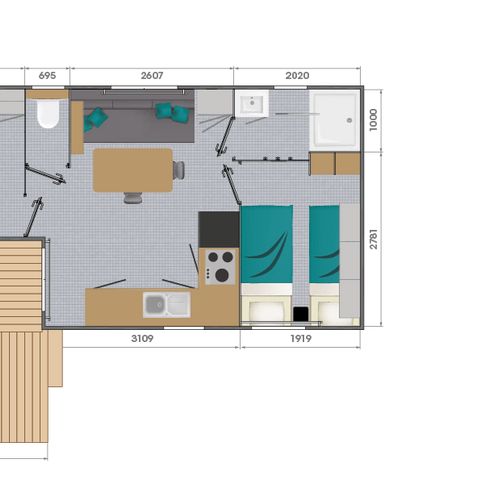 MOBILHOME 4 personnes - MOBIL-HOME SAVANAH 30M² avec terrasse semi couverte