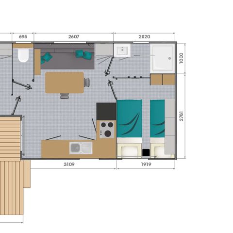 Mobilheim 4 personen - MOBILHEIM SAVANAH 30M² mit halb überdachter Terrasse