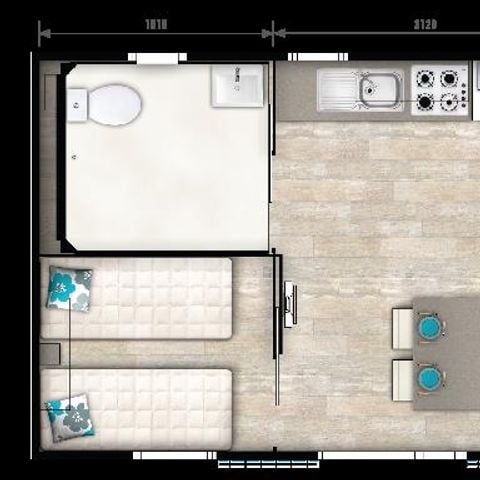 Mobilhome 4 personnes - PMR - IBIZA 31 m² avec terrasse bois non couverte