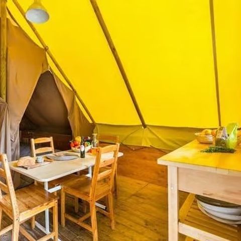 Tente en toile et en bois 4 personnes - Eco Lodge | 2 Ch. | 3/4 Pers. | Terrasse surélevée | Sans SDB