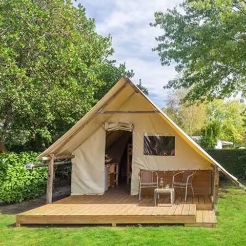 Tente en toile et en bois 4 personnes - Eco Lodge | 2 Ch. | 3/4 Pers. | Terrasse surélevée | Sans SDB