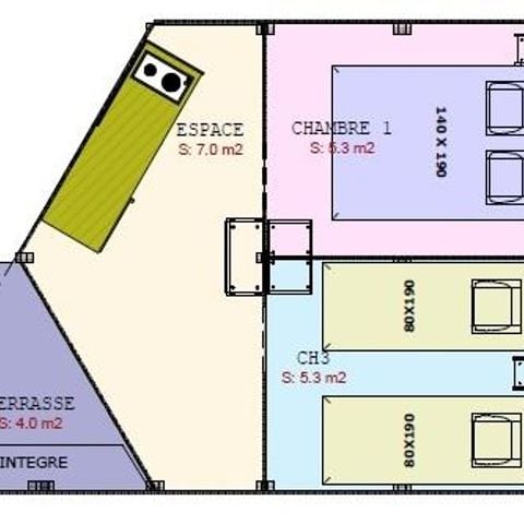 Bungalowzelt 4 personen - 2 Zimmer - ohne Sanitäranlagen