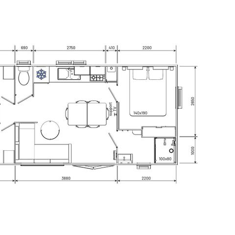 Bungalow 6 personen - Mobile-home | Comfort | 3 Slaapkamers | 6 Pers. | Verhoogd terras | Airconditioning