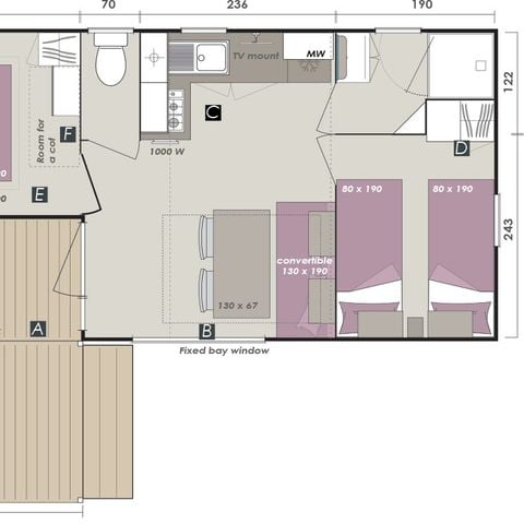 Mobile home 6 persons - | Comfort | 2 Bedrooms | 4/6 People | Single terrace | Air conditioning | TV
