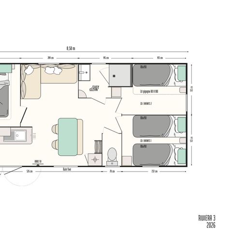 BUNGALOW 6 personnes - Mobilhome Premium Prestige 2026 - 3 chambres + Clim + Lave-vaisselle + TV 6 pers