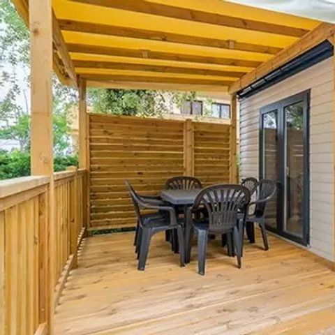 Mobilheim 6 Personen - Comfort | 3 Schlafz. | 6 Pers. | Erhöhte Terrasse | Klimaanlage