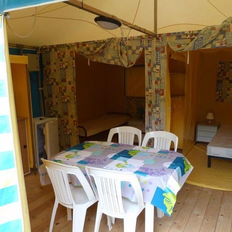 Glampingtent 5 personen - Bungalow Toilé Prunier Standard 25m² (zonder sanitair) - 2 kamers + onoverdekt terras 10m² 5 pers.