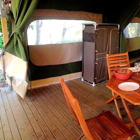 TENT 5 personen - Tente Safari Acacia Standard 23m² (zonder sanitair) - 2 kamers + overdekt terras 12m² 5 pers.
