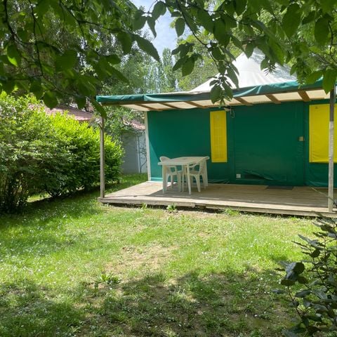 Bungalowzelt 5 personen - Zeltbungalow Kirschbaum Standard 25m² - 2 Zimmer + Überdachte Terrasse 10m² 5 pers.