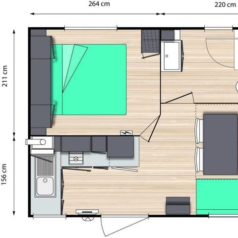 MOBILE HOME 2 people - Standard 20m² - (2pers) 1 bedroom + bathroom/WC + TV + Terrace