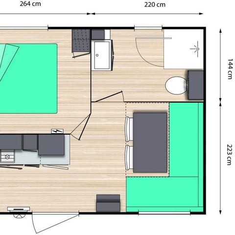 Mobile home 2 persons - Standard 20m² - (2pers) 1 bedroom + bathroom/WC + TV + Terrace