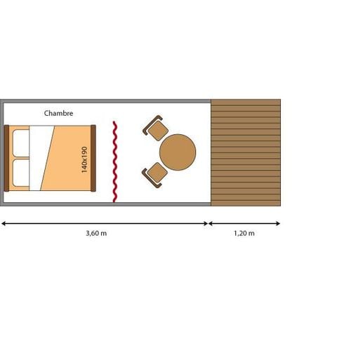 Tente en toile et en bois 2 personnes - Mini canadienne sur pilotis STANDARD 8 m² - électricité 10A - 1 chambre + Terrasse - sans sanitaires