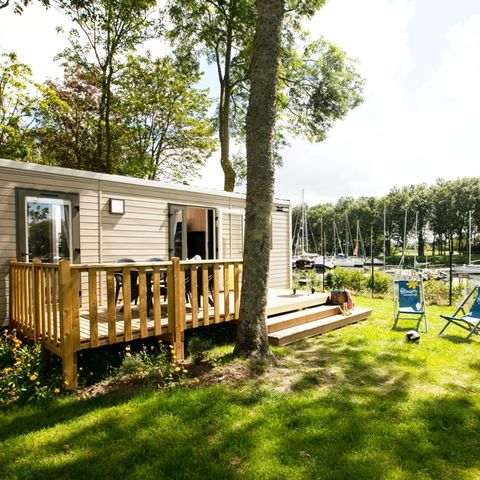 Stacaravan 2 personen - PREMIUM 23m² - 1bed - Aparte badkamer/toilet - Afwasmachine - Terras - TV