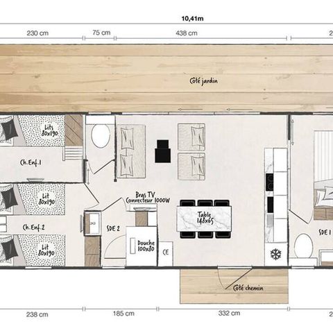 MOBILHOME 6 personnes - Mobil-home | Premium | 3 Ch. | 6 Pers. | Terrasse Lounge | Clim.