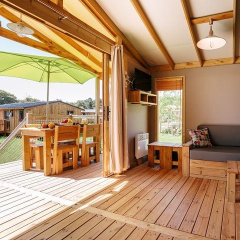 Tente en toile et en bois 5 personnes - Cabane Lodge Premium - 2 chambres