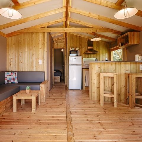 Tente en toile et en bois 5 personnes - Cabane Lodge Premium - 2 chambres