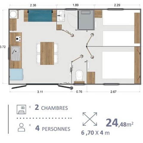 CASA MOBILE 4 persone - Cabina con 2 camere da letto