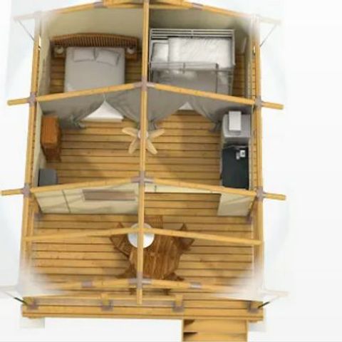 Tenda in tela e legno 5 persone - Ecolodge Bali 3 Camere senza servizi igienici e senza fornitura d'acqua