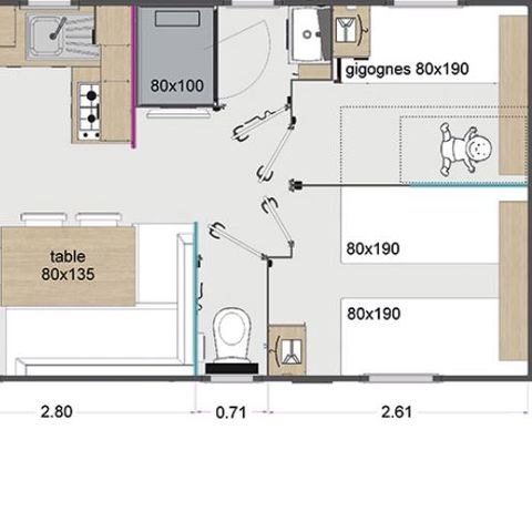 CASA MOBILE 6 persone - COTTAGE PREMIUM - Les Pins | 6 pers.