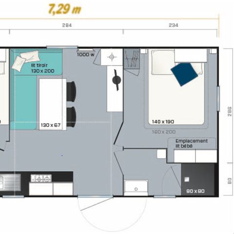 Mobilheim 5 Personen - Mobil Home Ty Breizh 3 Zimmer 5 Personen + TV