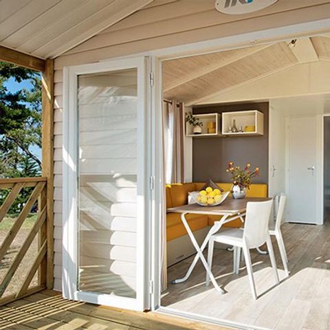 Mobilheim 4 Personen - Komfort | 2 Zimmer | 4 Personen | Einfache Terrasse | 1 Badezimmer | Klimaanlage | TV