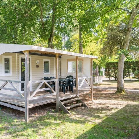 Mobilheim 6 Personen - Komfort | 3 Schlafz. | 6 Pers. | Erhöhte Terrasse | 1 Bad | TV