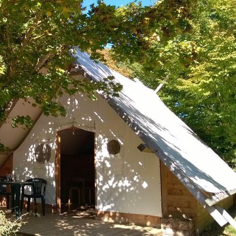 Canvas and wooden tent 6 persons - WOODY TRAPPER Without sanitary facilities
