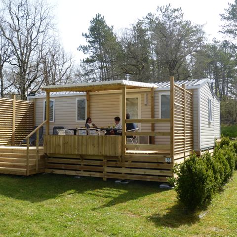 Stacaravan 8 personen - Stacaravan 28.3m² met airconditioning - 3 kamers + 22.5m² halfoverdekt terras
