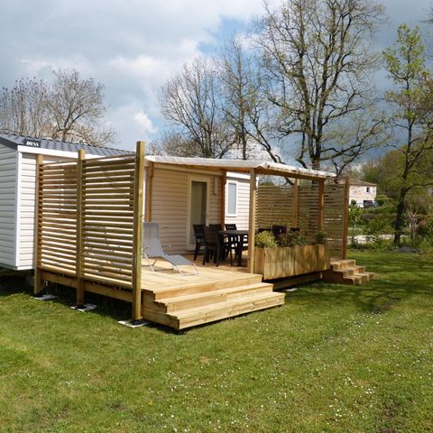 Stacaravan 8 personen - Stacaravan 28.3m² met airconditioning - 3 kamers + 22.5m² halfoverdekt terras