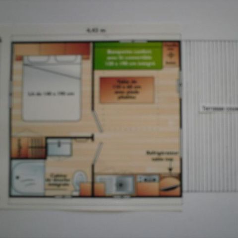 Mobilheim 2 personen - Mobilheim 16m² - 1 Zimmer + überdachte Terrasse 10m².