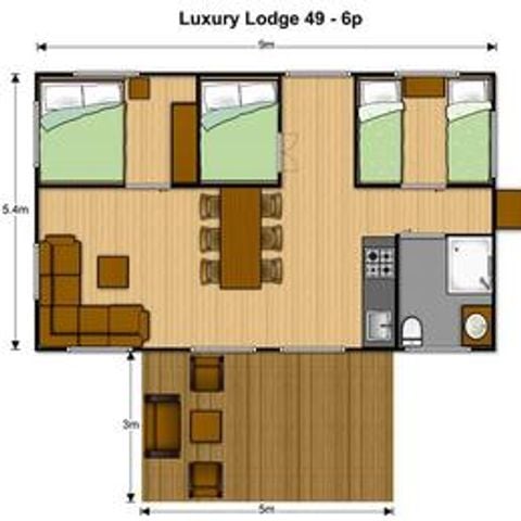 Lodge 7 personen - Lodge met 3 slaapkamers en SB - Premium