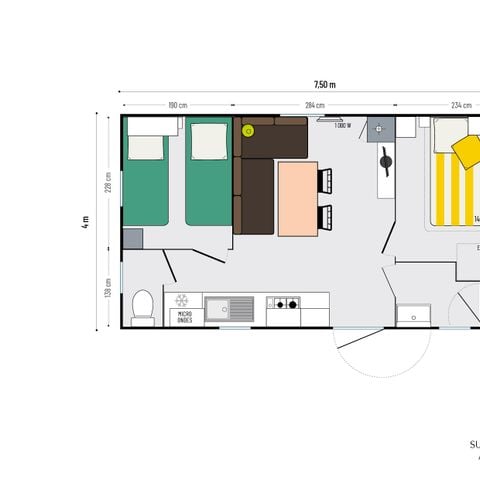 Stacaravan 4 personen - Confort Plus - 2 slaapkamers