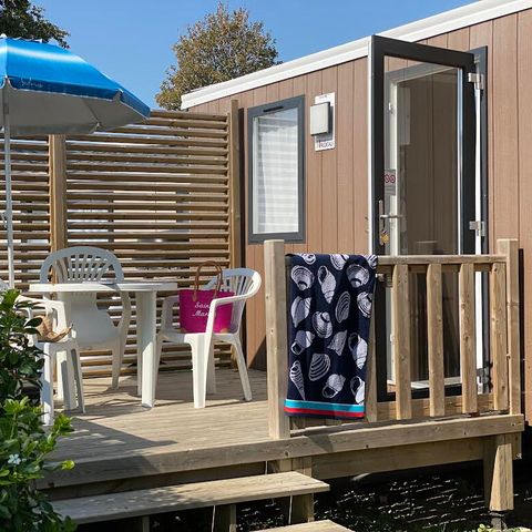 Mobilheim 2 Personen - Mobilheim | Comfort | 1 Zi. | 2 Pers. | Nicht überdachte Hochterrasse | TV