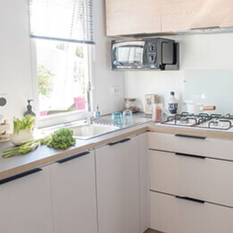 Mobilheim 2 Personen - Mobilheim | Comfort | 1 Zi. | 2 Pers. | Nicht überdachte Hochterrasse | TV