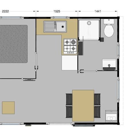 BUNGALOW 2 personnes - Mobil-home | Comfort | 1 Ch. | 2 Pers. | Terrasse surélevée non couverte | 1 SDB | TV