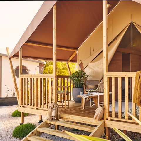 TIENDA DE LONA Y MADERA 4 personas - Woodlodge Vue Loire Confort 26m² - 2 habitaciones + terraza 4 pers