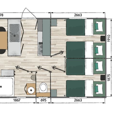Mobilheim 6 Personen - Mobilheim Seychellen 3 Schlafzimmer / Klimaanlage, Geschirrspüler, 2 Badezimmer
