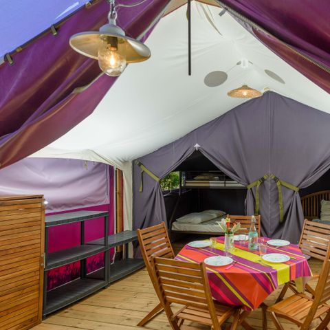SafariZelt 5 Personen - Freeflower Confort 37m² (2 Schlafzimmer) + überdachte Terrasse 13m² - ohne Sanitäranlagen - 5 pers.
